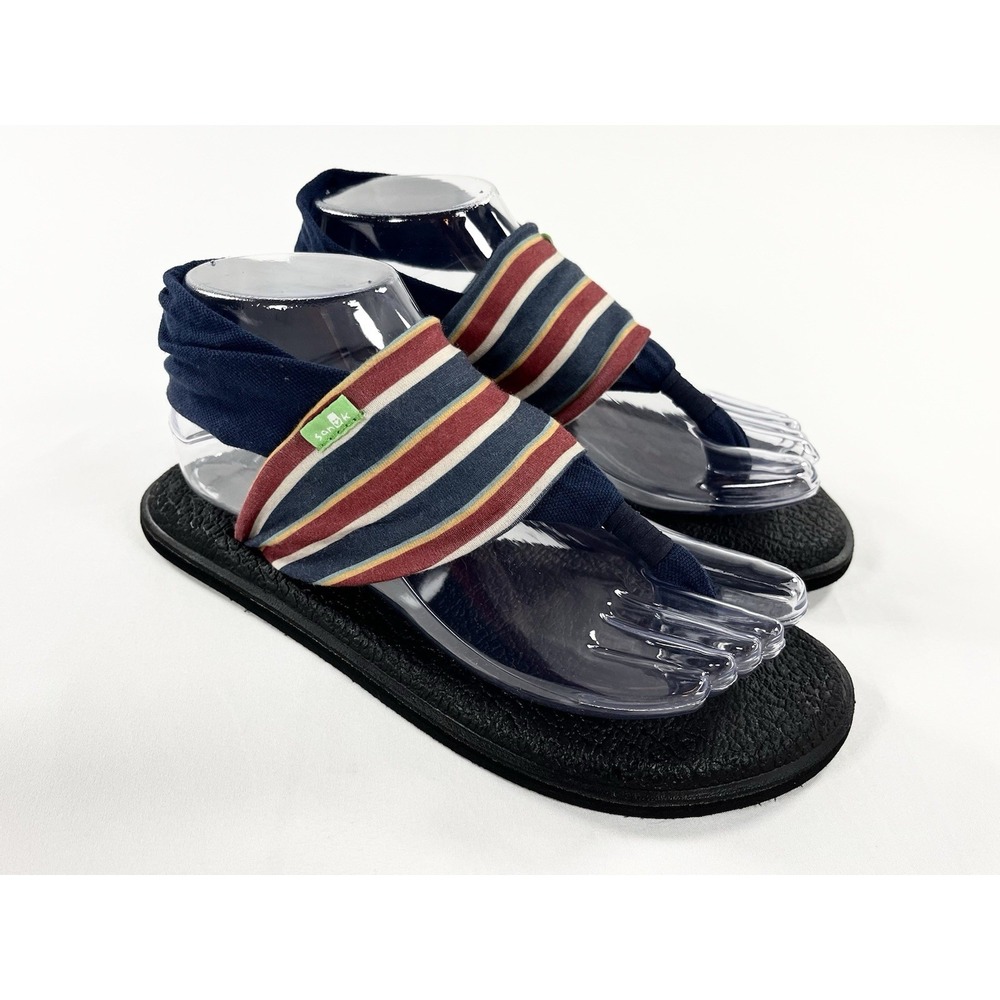 Sanuk Yoga Sling 2 Comfort Sandals Navy Multi Stripe Fabric Women Size 7 New